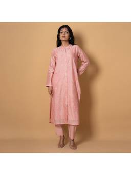 Kameez - Peach Blush Embroidered Chanderi Kurta Set