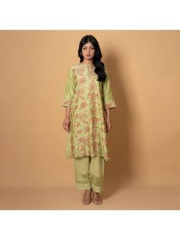Kameez - Floral Pista Embroidered Chanderi Kurta Set