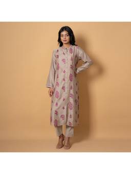 Kameez - Grey Gardenia Embroidered Chanderi Kurta Set