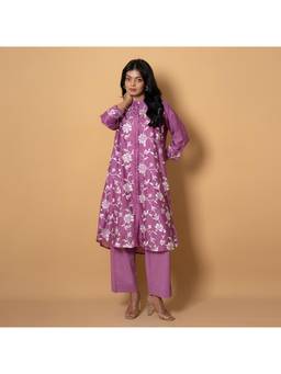 Kameez - Lilac Pink Embroidered Chanderi Kurta Set