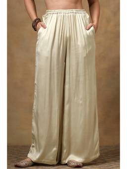 TAHILIYA - Cream Soft Modal Silk Relaxed Fit Palazzo