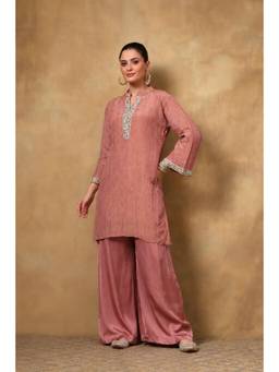 TAHILIYA - Pink Crinkled Tissue Silk Kurti and Palazzo Co-Ord Set