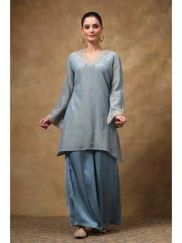 TAHILIYA - Blue Crinkled Tissue Silk Kurti and Palazzo Co-Ord Set