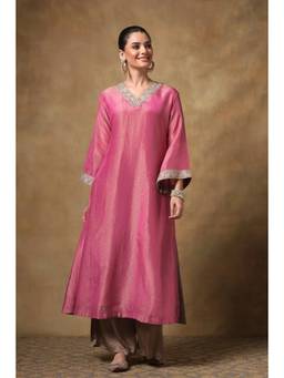 TAHILIYA - Pink Tissue Silk A-Line Kurta