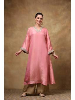 TAHILIYA - Baby Pink Tissue Silk A-Line Kurta