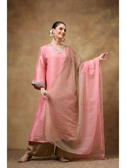 TAHILIYA - Pink-Brown Ombre Organza Dupatta