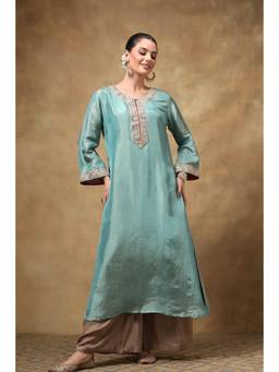 TAHILIYA - Blue Tissue Silk A-Line Kurta