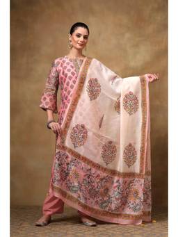 TAHILIYA - Pink -Mustard Chanderi Silk Dupatta