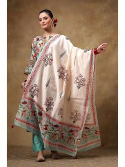 TAHILIYA - Blue-Maroon Chanderi Silk Dupatta