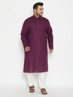 Vastramay - Men Purple Cotton Blend Kurta Churidar