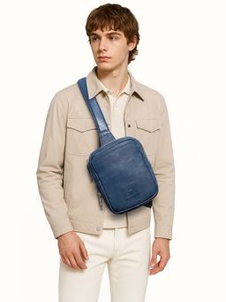Hidesign - Bonaparte 01 Genuine Leather Men's Blue Crossbody Bag (S)