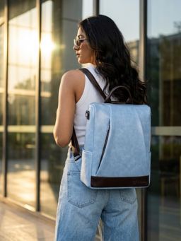 VISMIINTREND - Vegan Leather Blue Backpack (M)