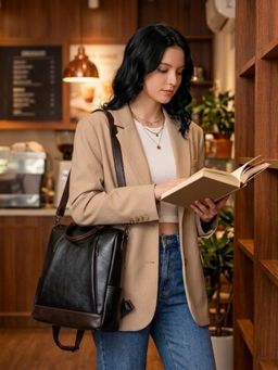 VISMIINTREND - Vegan Leather Black Backpack (M)