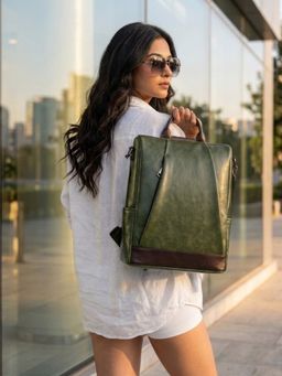 VISMIINTREND - Vegan Leather Green Backpack (M)