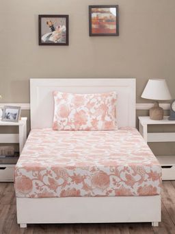 Maspar - Hues Art Nouveau Mabel 210 TC Cotton Print Red Bed Sheet With Pillow Cover