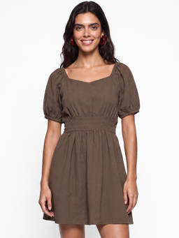 Bewakoof - Women'S Brown Textured Flared Dress