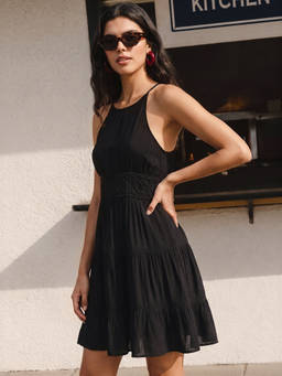 Bewakoof - Women'S Black Textured Flared Dress