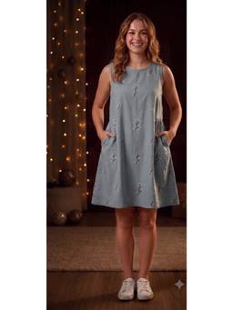 Cloth Bites - Women's Pastel Grey Embroidered Mini Dress