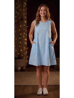 Cloth Bites - Women's Sky Blue Embroidered Mini Dress