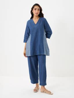 Femmella - Denim Classic Navy blue ColorBlock Co-ord Set