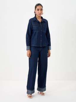 Femmella - Denim Lite Navy blue Roll-Up Co-ord Set