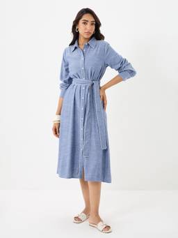 Femmella - Blue Chambray Shirt Dress with Belt