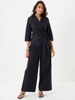 Femmella - PaperLite Poplin Black Wrap Co-ord Set