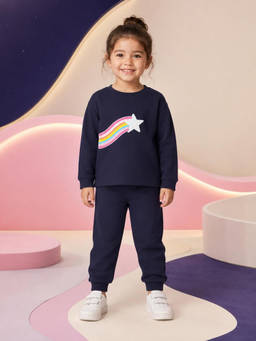 Nusyl - Girl Navy Blue Star Printed Co-ord Set