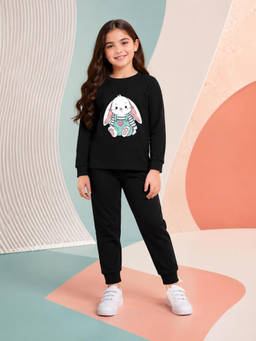 Nusyl - Girl Black Teddy Printed Co-ord Set