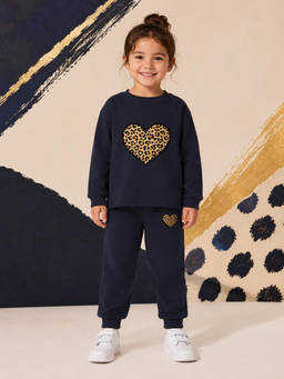Nusyl - Girl Navy Heart Printed Co-ord Set