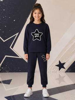 Nusyl - Girl Navy Blue Star Girl Printed Co-ord Set