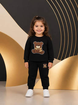 Nusyl - Girl Black Teddy Printed Co-ord Set