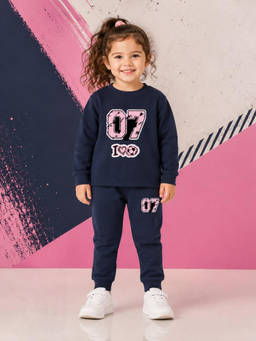 Nusyl - Girl Navy Blue 07 Text Printed Co-ord Set