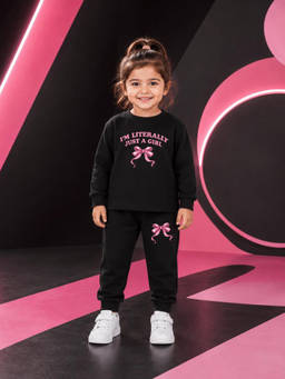 Nusyl - Girl Black Just a girl Text Printed Co-ord Set