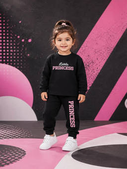 Nusyl - Girl Black Little Princess Text Printed Co-ord Set