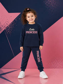 Nusyl - Girl Navy Blue Little Princess Text Printed Co-ord Set