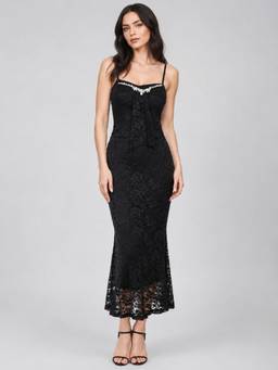 Odette - Black Net Embellished Dresses For Women