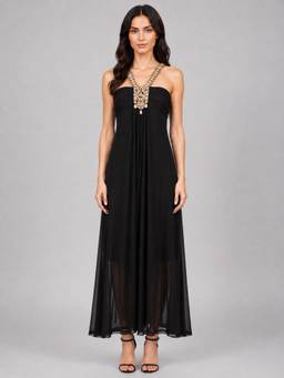Odette - Black Soft Net Embellished Dresses For Women