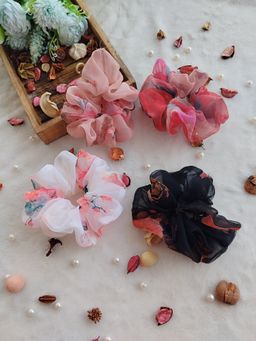 Label Kanupriya - Giant Organza Scrunchies Combo -Black, White, Dusty Pink, Red