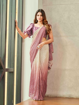 Tikhi Imli - Pink Sequins Embellished Net Saree with Unstitched Blouse