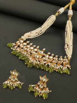 TIZORA - Pachi Kundan Green Drop Choker (Set of 2)