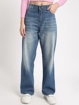 Bene Kleed - Womens Straight Fit High-Rise Heavy Fade Pure Cotton Jeans