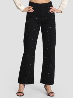 Bene Kleed - Womens Relaxed Fit Mid-Rise Light Fade Embellished Stud Jeans