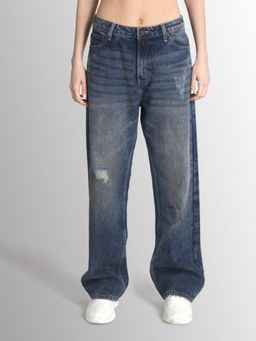 Bene Kleed - Womens Relaxed High Rise Blue Tinted Distress Denim