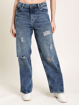 Bene Kleed - Womens Classic Relaxed Fit High-Rise Mildly Distressed Light Fade Jeans