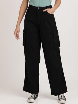 Bene Kleed - Womens Relaxed Fit High-Rise Clean Look Pure Cotton Cargo Jeans