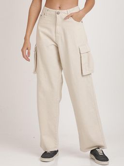 Bene Kleed - Womens Relaxed Fit High-Rise Clean Look Pure Cotton Cargo Jeans