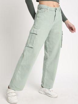 Bene Kleed - Womens Relaxed Fit High-Rise Clean Look Pure Cotton Cargo Jeans