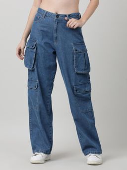 Bene Kleed - Womens Relaxed Fit High-Rise Clean Look Cotton Cargo Jeans