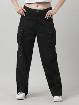 Bene Kleed - Womens Relaxed Fit High-Rise Clean Look Cotton Cargo Jeans